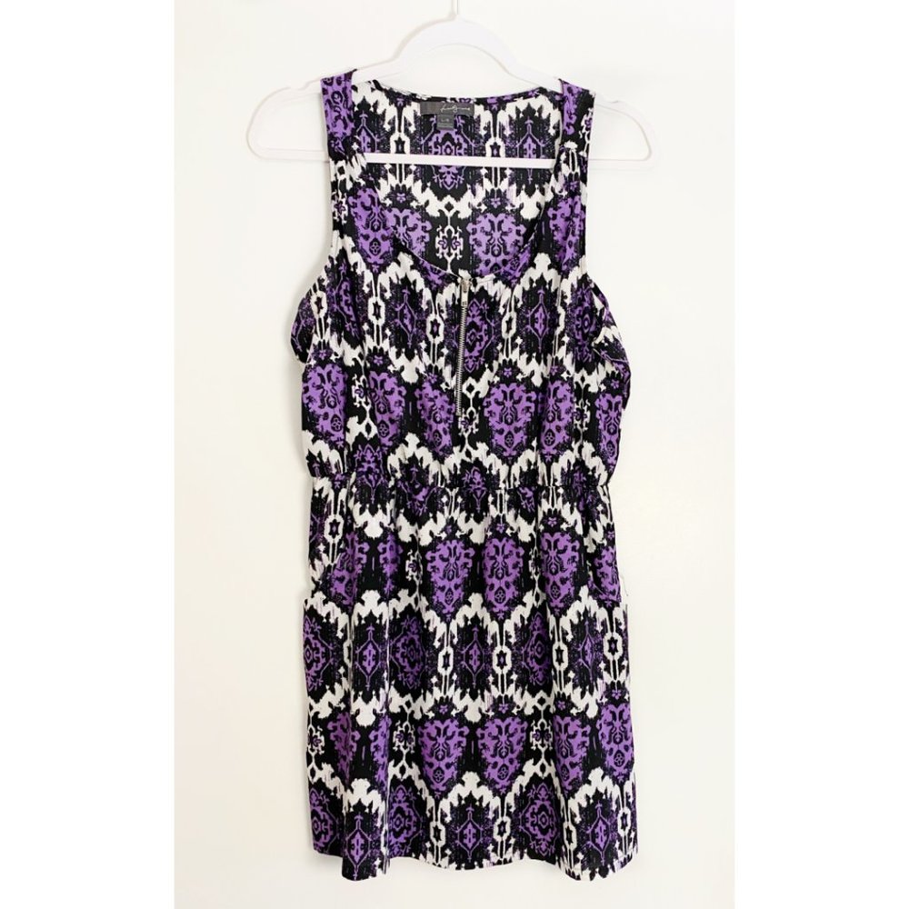 Forever 21 Printed Purple, Black and White Mini Dress, Size L